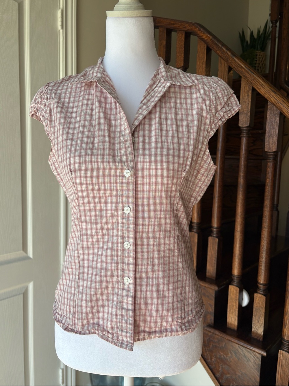 Cotton Plaid Pink Button Up Top